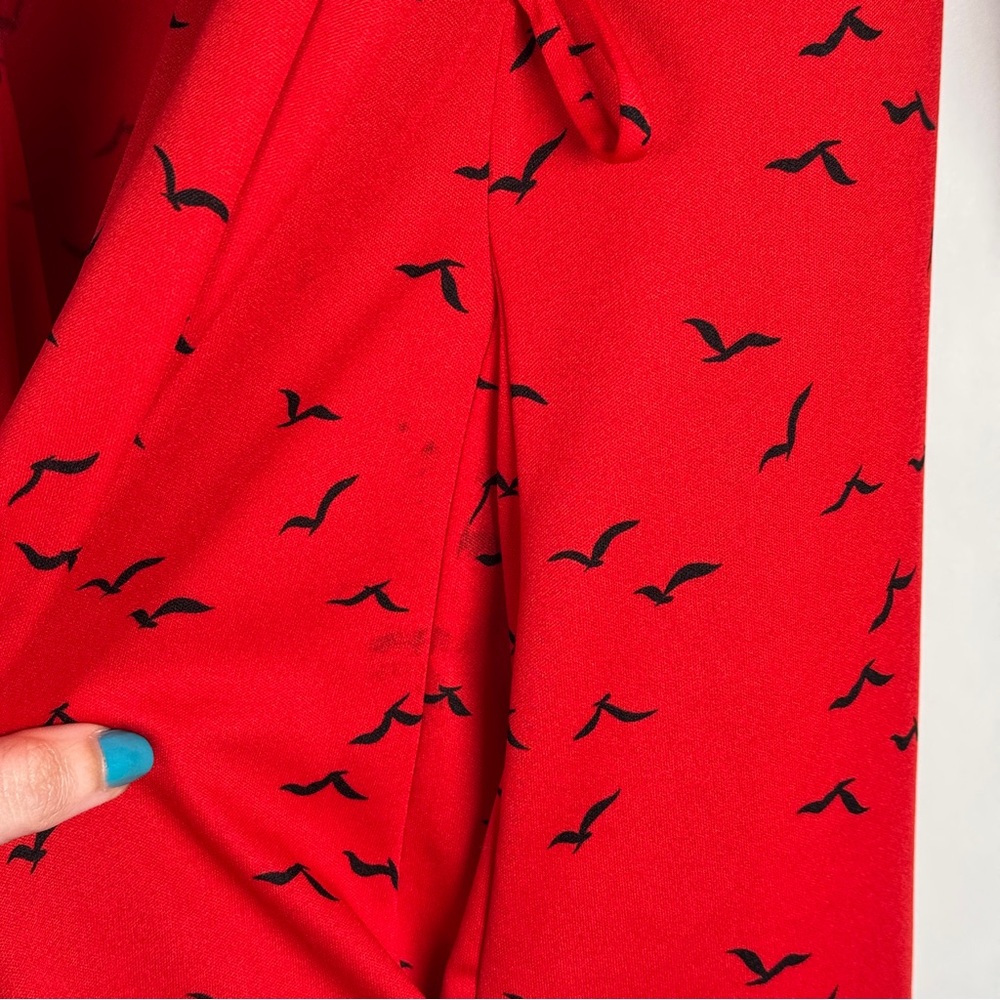 Vintage Daffodil Retro Robe & Slip Dress Red Flying Seagulls Print Whimsigoth M - Picture 5 of 12